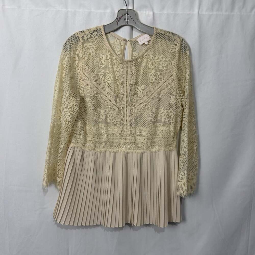 Entro Lace Peplum Blouse Boho Women’s Crochet Long Sleeve Top Sz Large